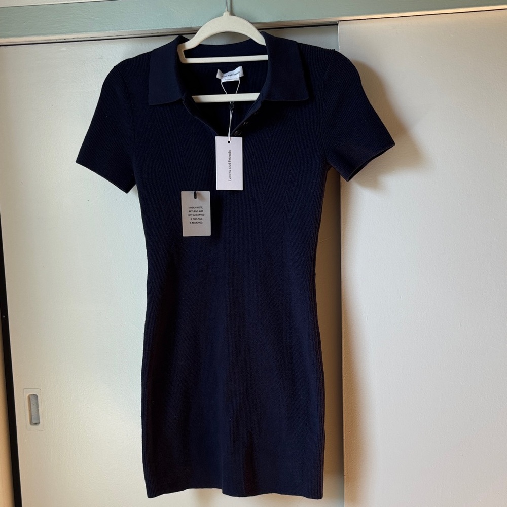 Lovers and Friends Ylenia Polo Navy Short Sleeve Dress NWT Size small
